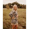 Women * | Bailey'S Blossoms Dresses Tan Leopard Bubble Sleeve Sweater Dress