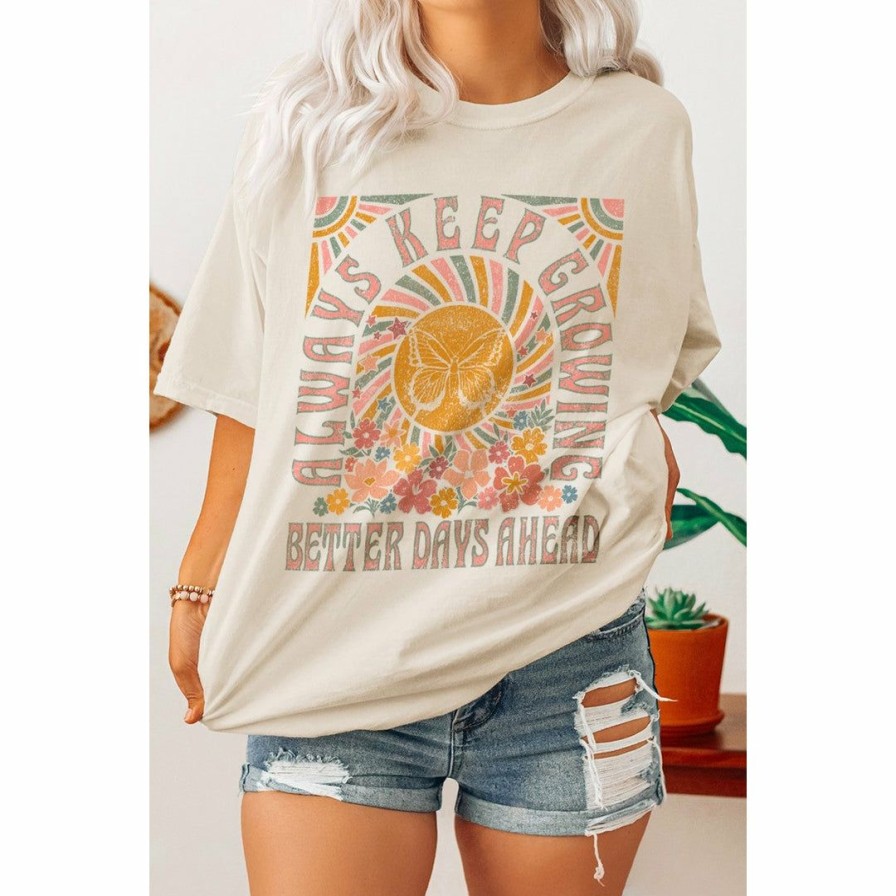 Women * | J+J Always Keep Growing Better Days Retro Oversized Tee Graphic Tees