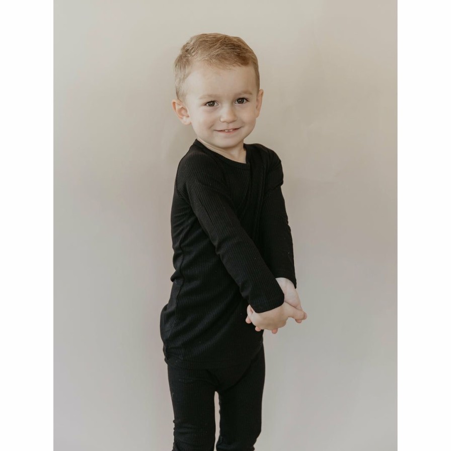 Clothing * | Joss + J Bottoms Midnight Black Ribbed Bamboo Leggings