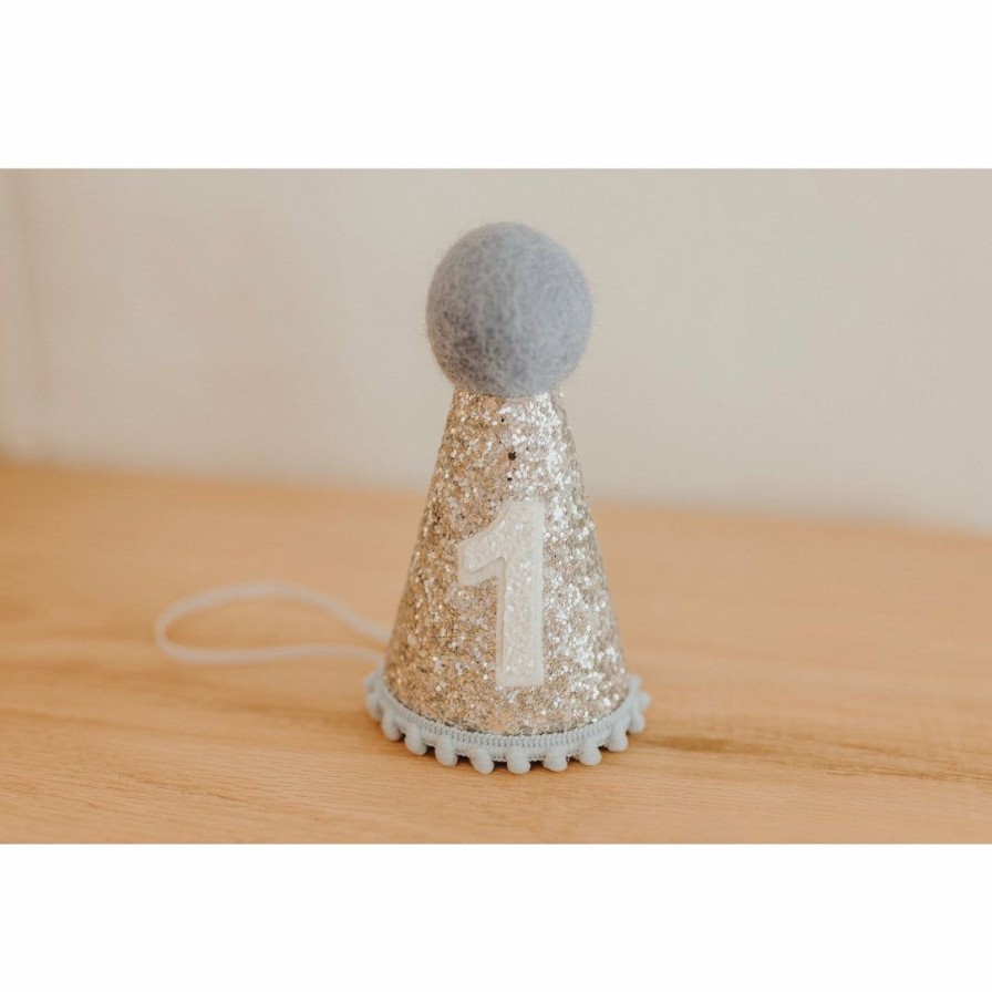 Party Time * | Cutest Little Party # 1 Silver Glitter + Baby Blue Pom Trim + White Glitter Party Hat