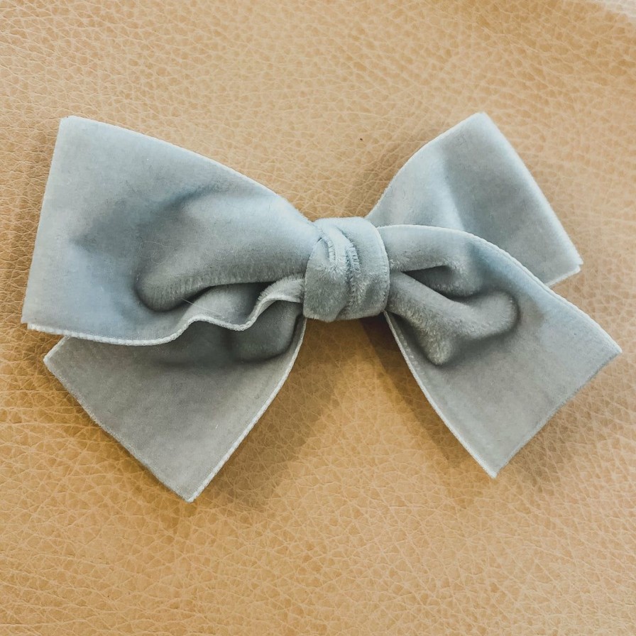 Headwear * | Bows For Show Headwear Gray Velvet Hair Bow Clip